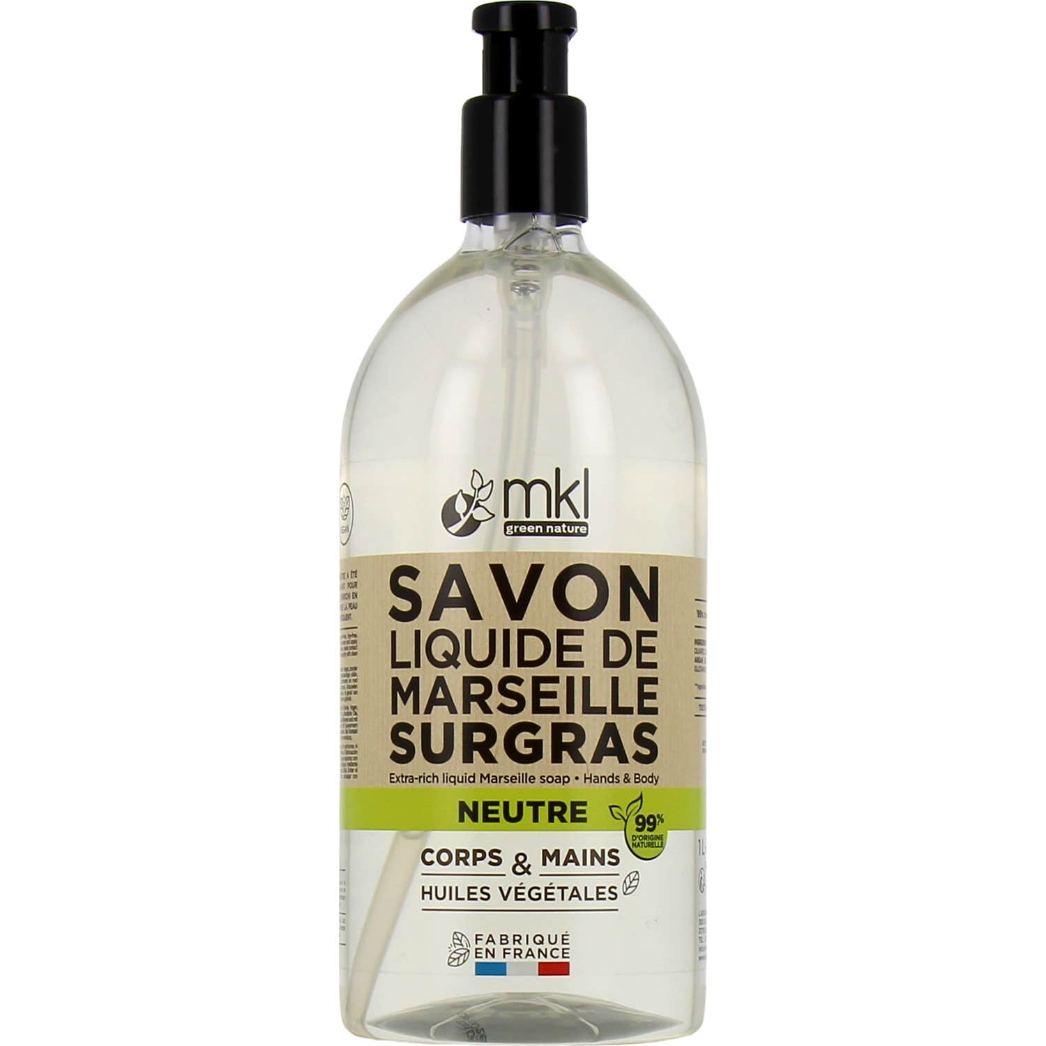Mkl - Jabón líquido de Marsella neutro sin grasa Perfume Libre 1l