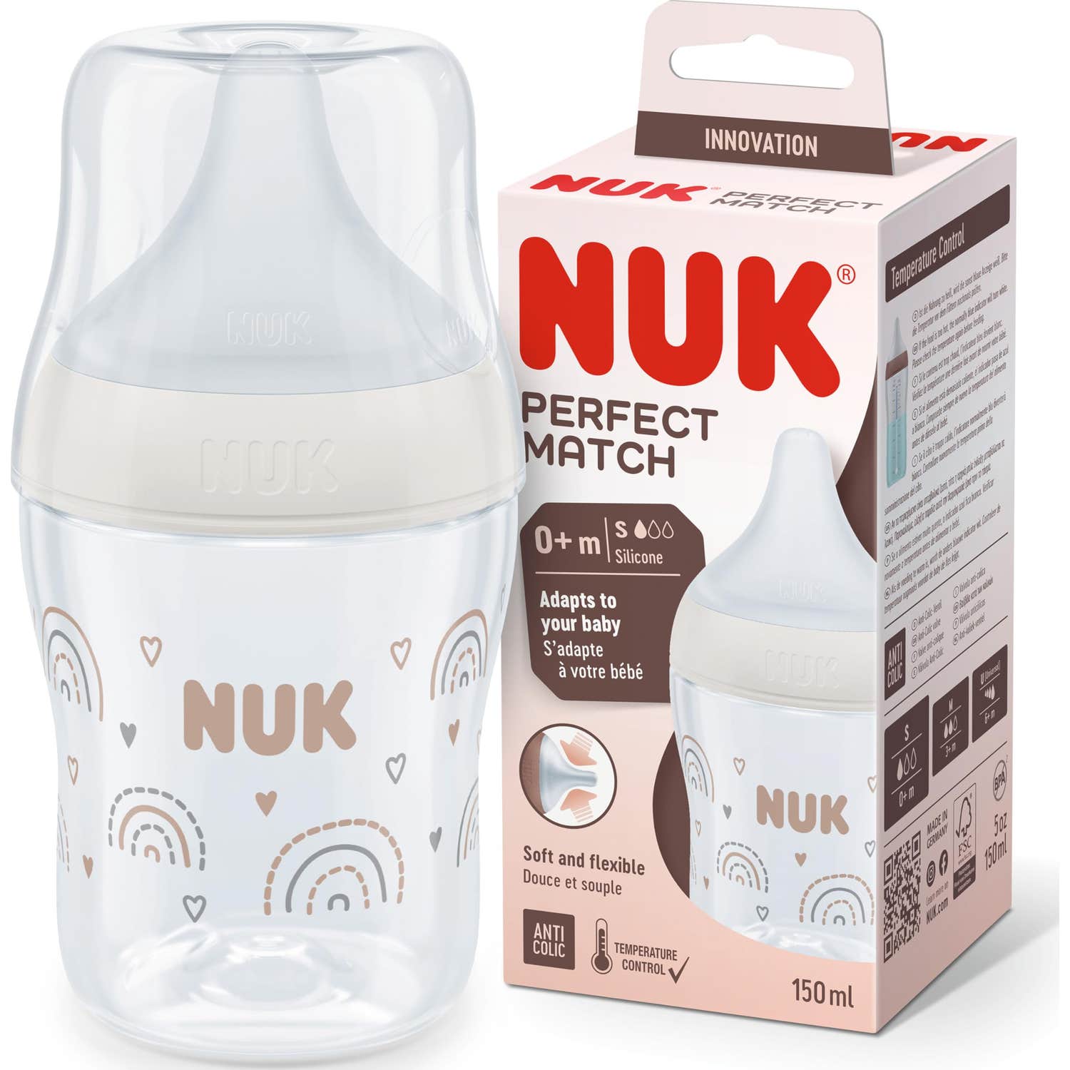 Nuk Perfect Match Biberón Silicona Pp 0M+ Rainbow 150ml 1ud