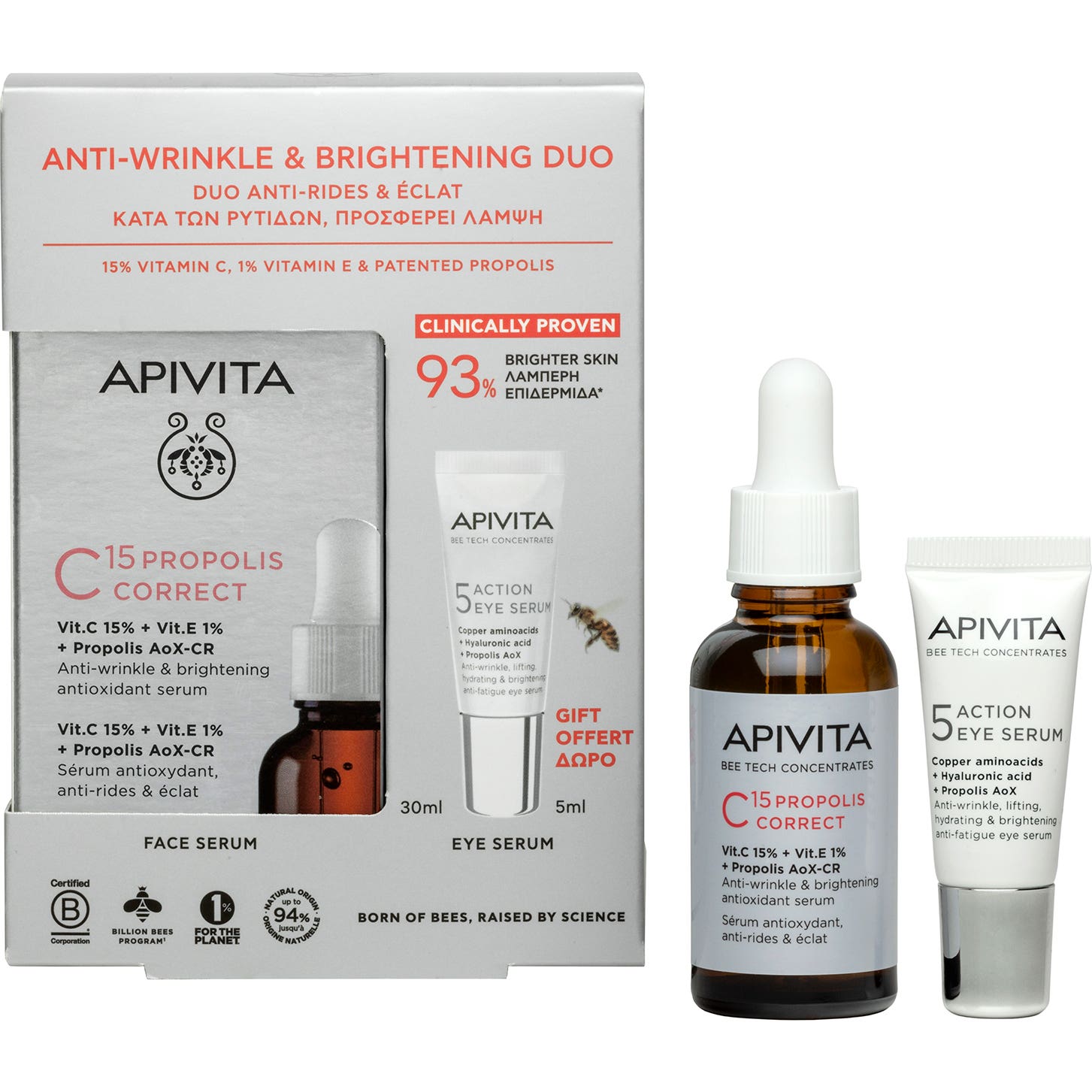 Apivita Sérum Corrector C15 Propóleo 30 Ml + 5 Action Eye Serum 5 Ml