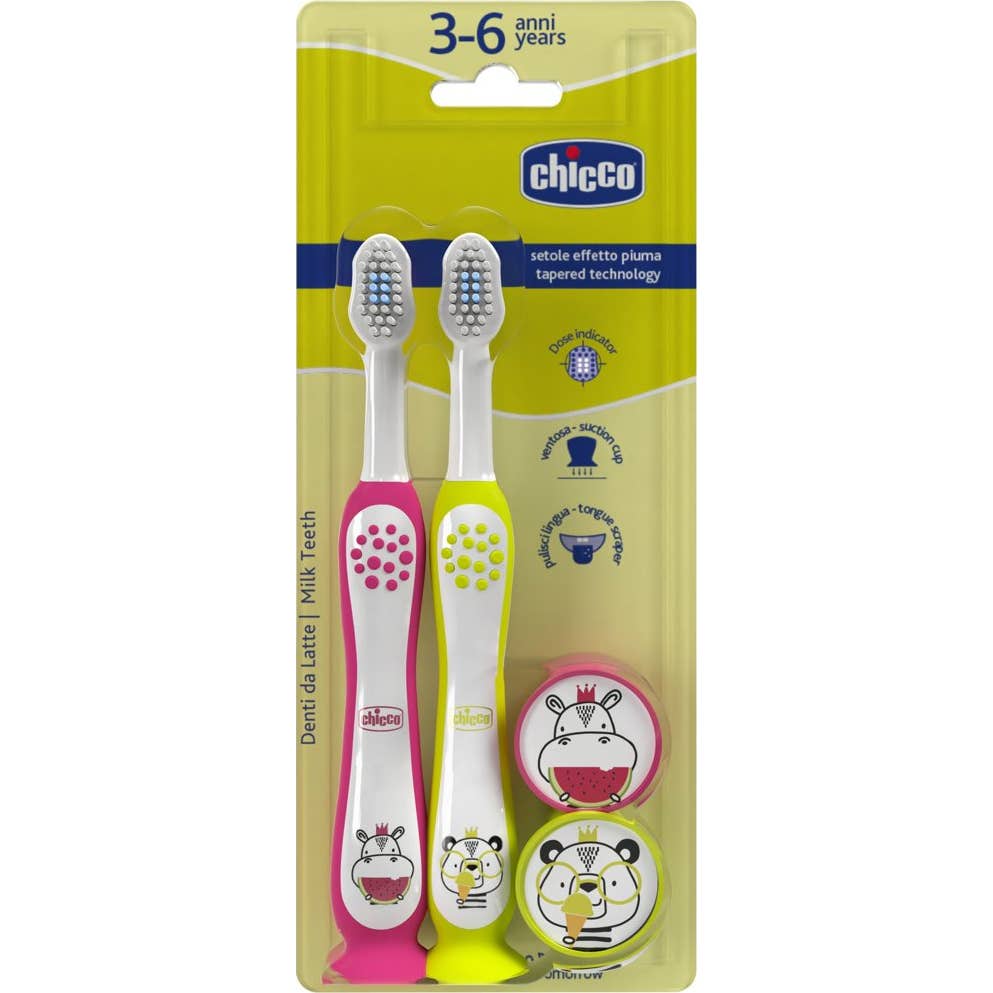 Chicco Cepillo Dental Rosa Amarillo 3-6 Años 2uds