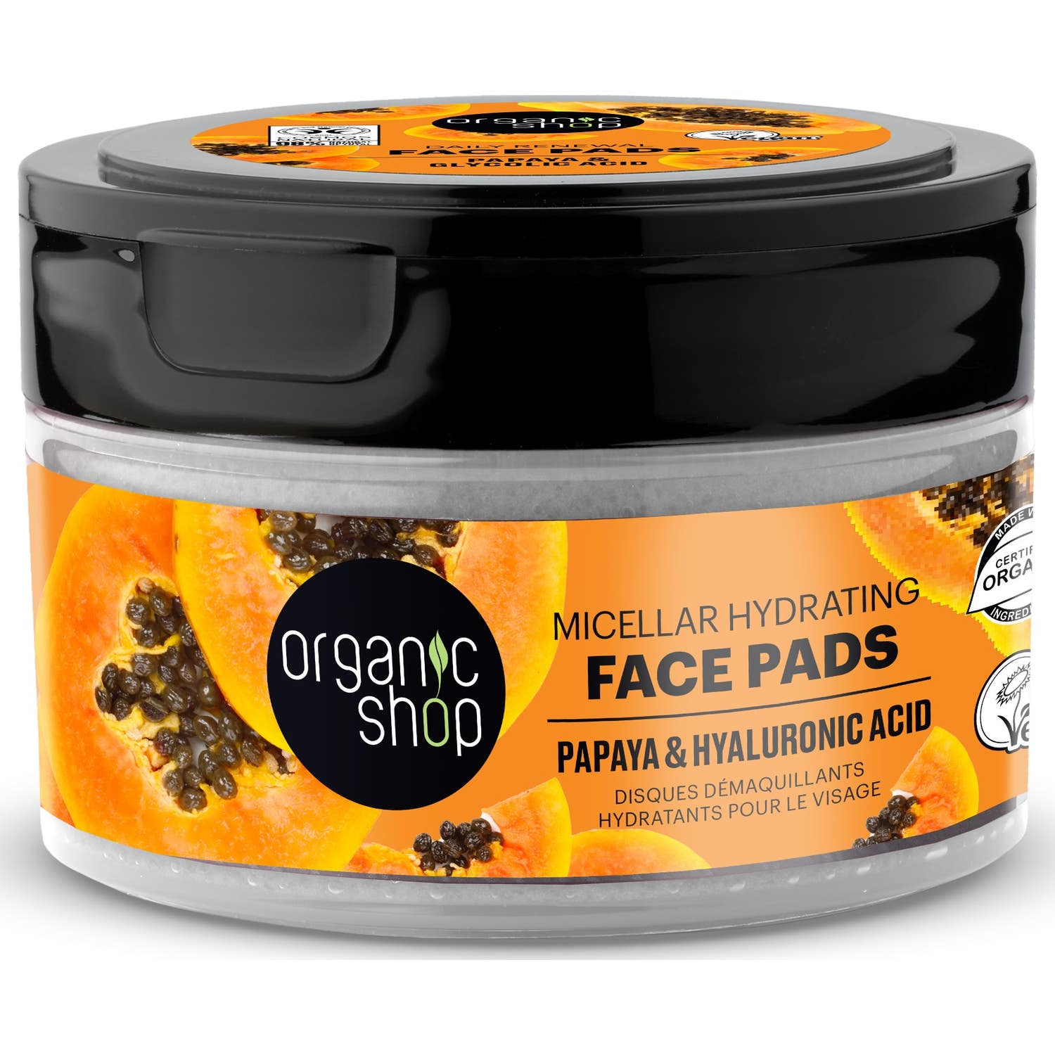 Organic Shop Face Pads Micellar Hydrating Papaya Hyaluronic Acid 20uds
