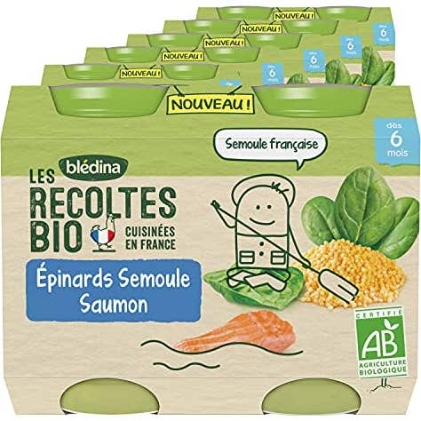 Blédina Baby Food Espinacas Sémola Salmón a Partir de 6 Meses 2 X200 g