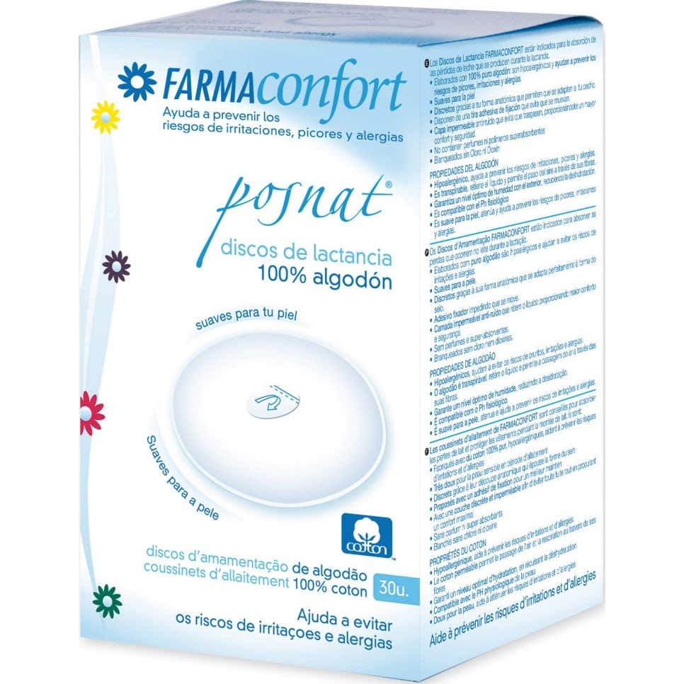 Farmaconfort discos absorbentes lactancia 100% algodón 30uds