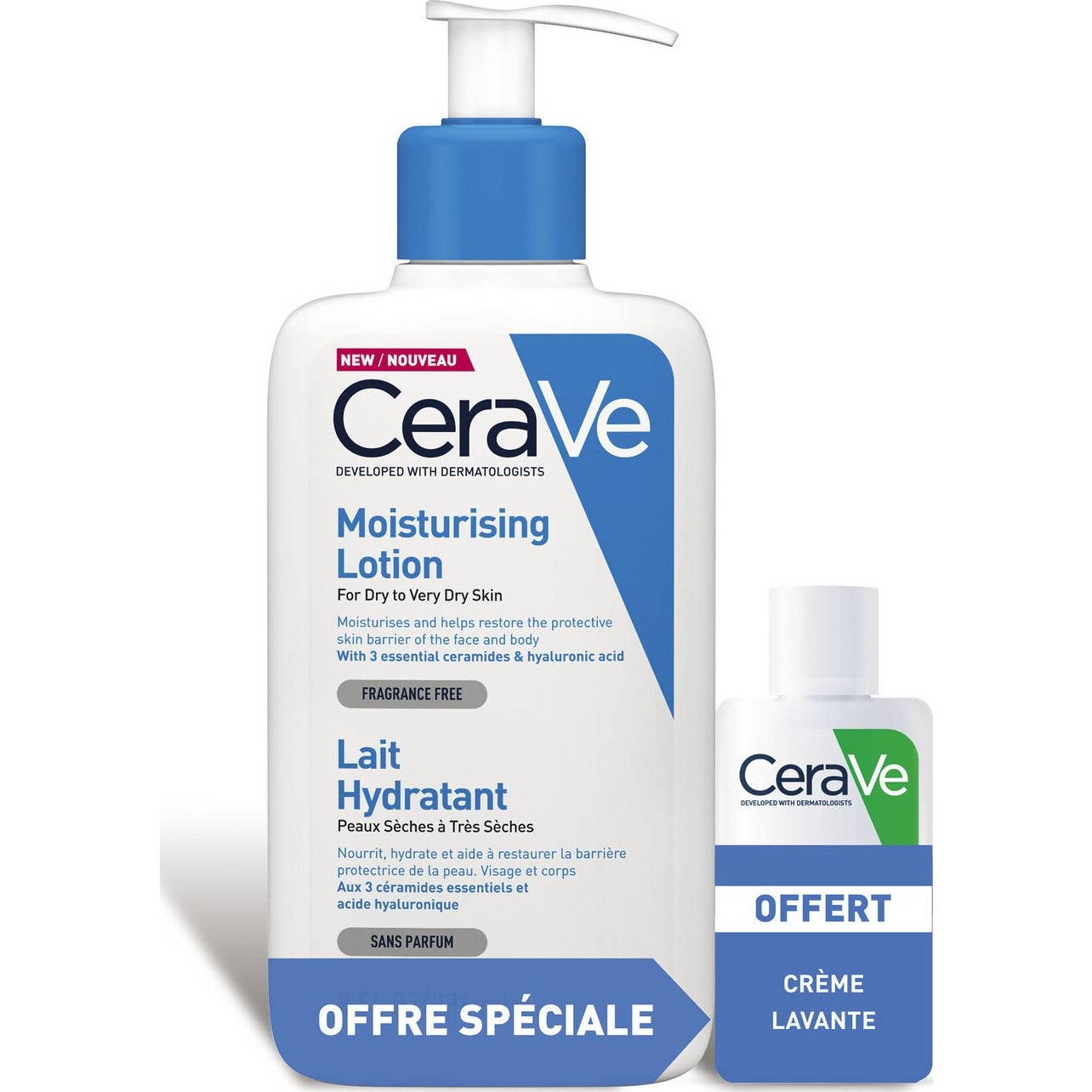 CeraVe® Lait Hydratant 236ml visage et corps + Crème Lavante 20ml