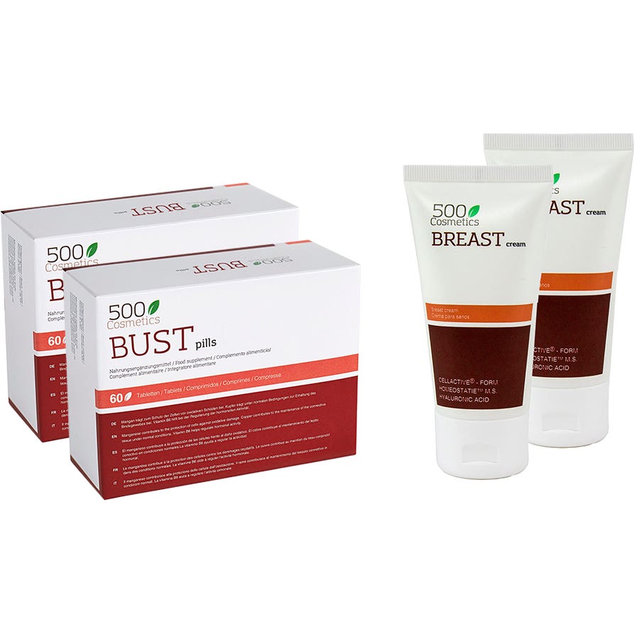 500Cosmetics Packs Breast Para el Pecho 2x60caps + Crema 2x100ml