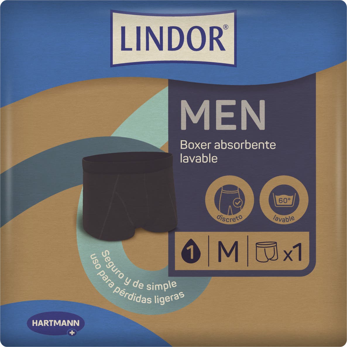 Lindor Men Boxer Absorbente Lavable Pérdidas de Orina T M 1ud