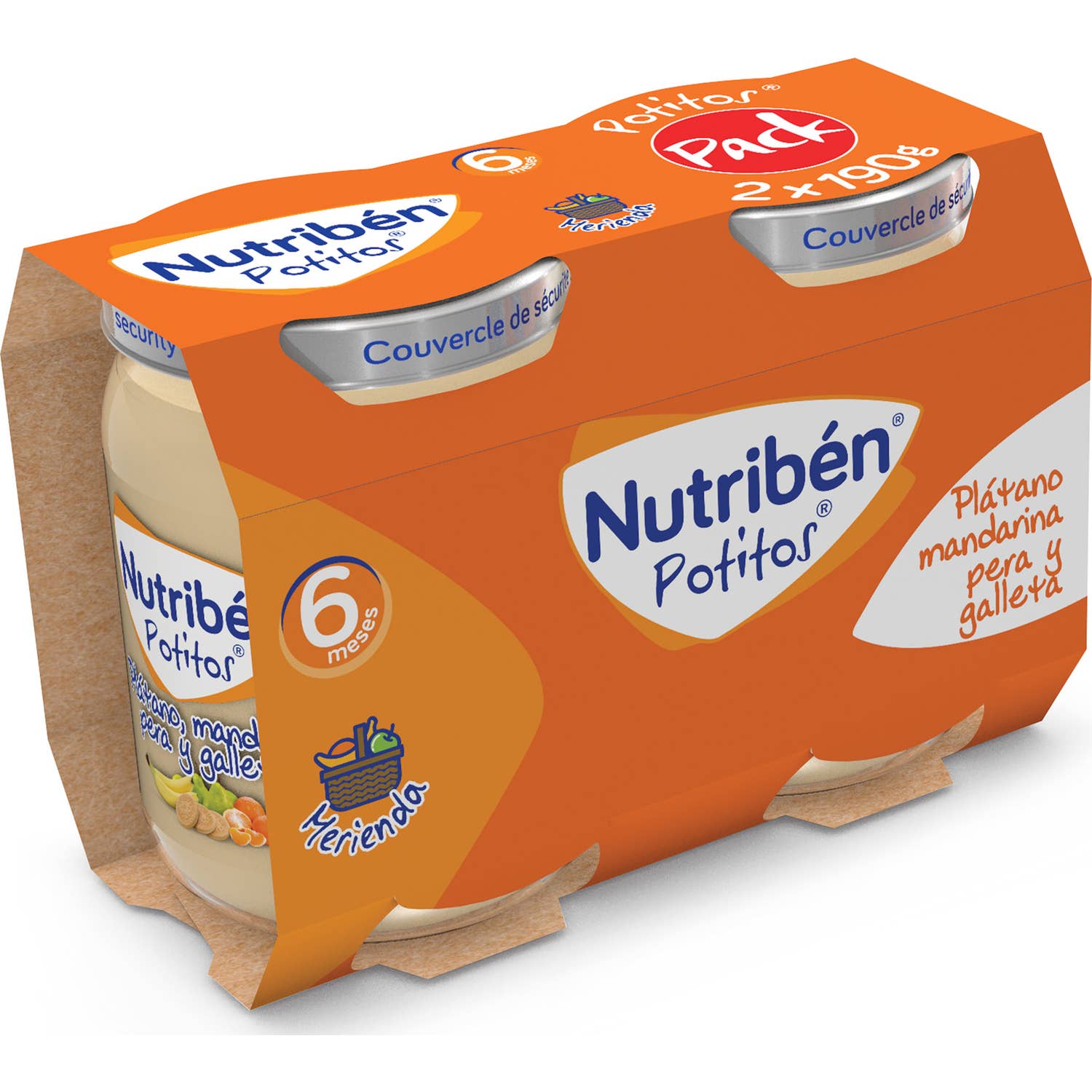 Nutribén Potitos Plátano, Mandarina, Pera Y Galleta 2udsX190g
