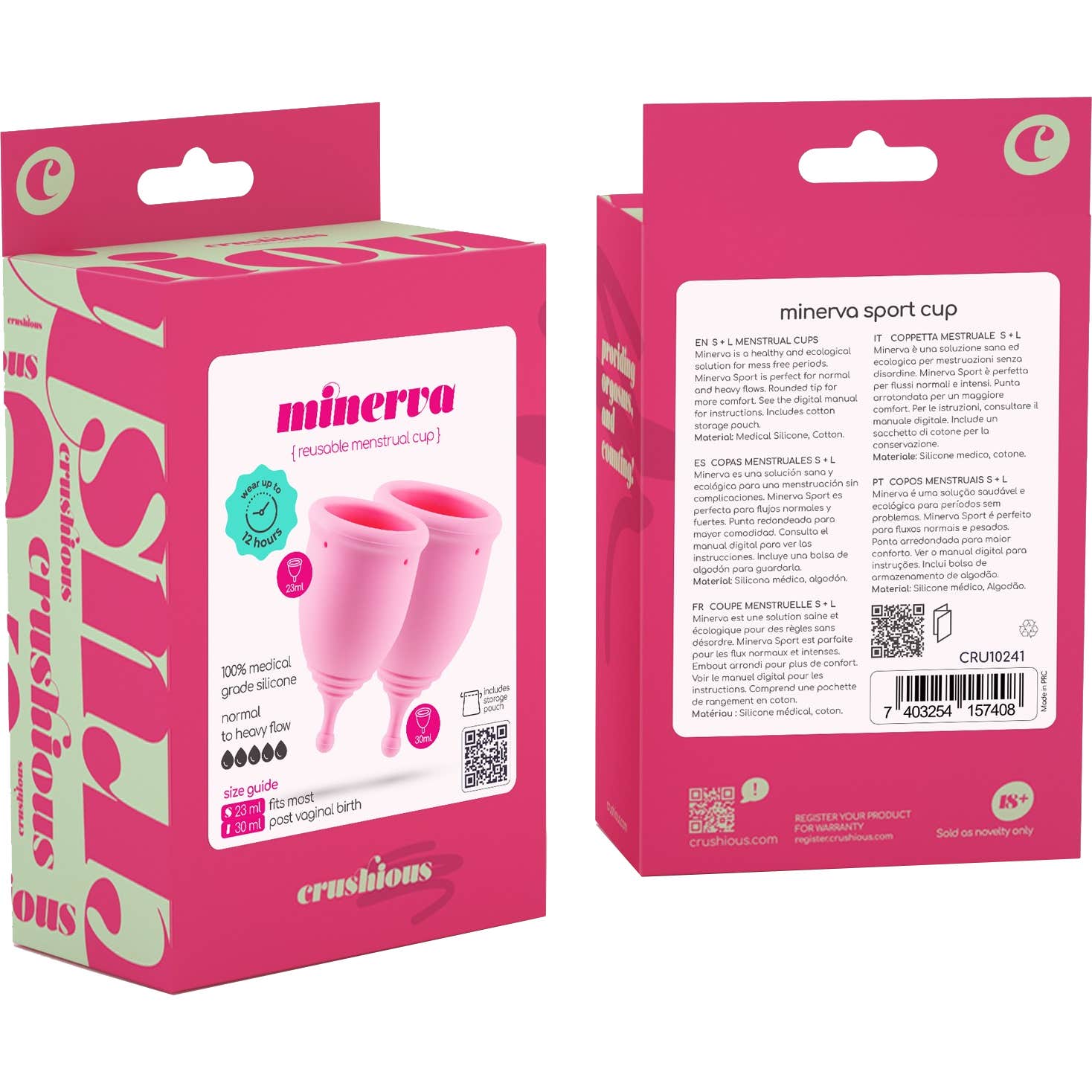 Crushious Set Copas Menstruales Minerva S+L con Bolsa 2uds