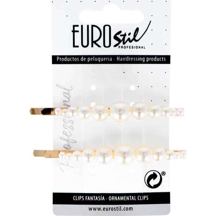 Eurostil Clip Dorado Largo con Perlas Surtidas 2 uds