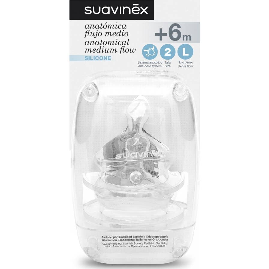 Suavinex Tetina Anatómica Silicona 2L Flujo Denso +6m 2uds