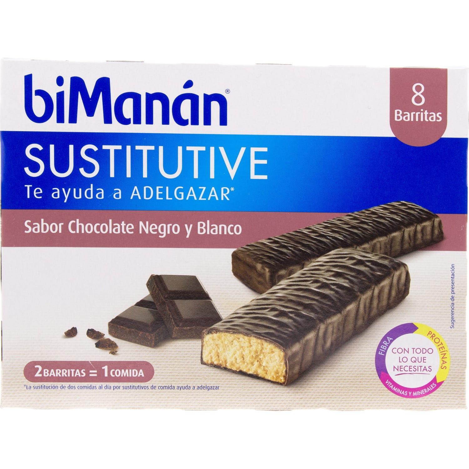 biManán® Sustitutive sabor chocolate negro y blanco 8 barritas