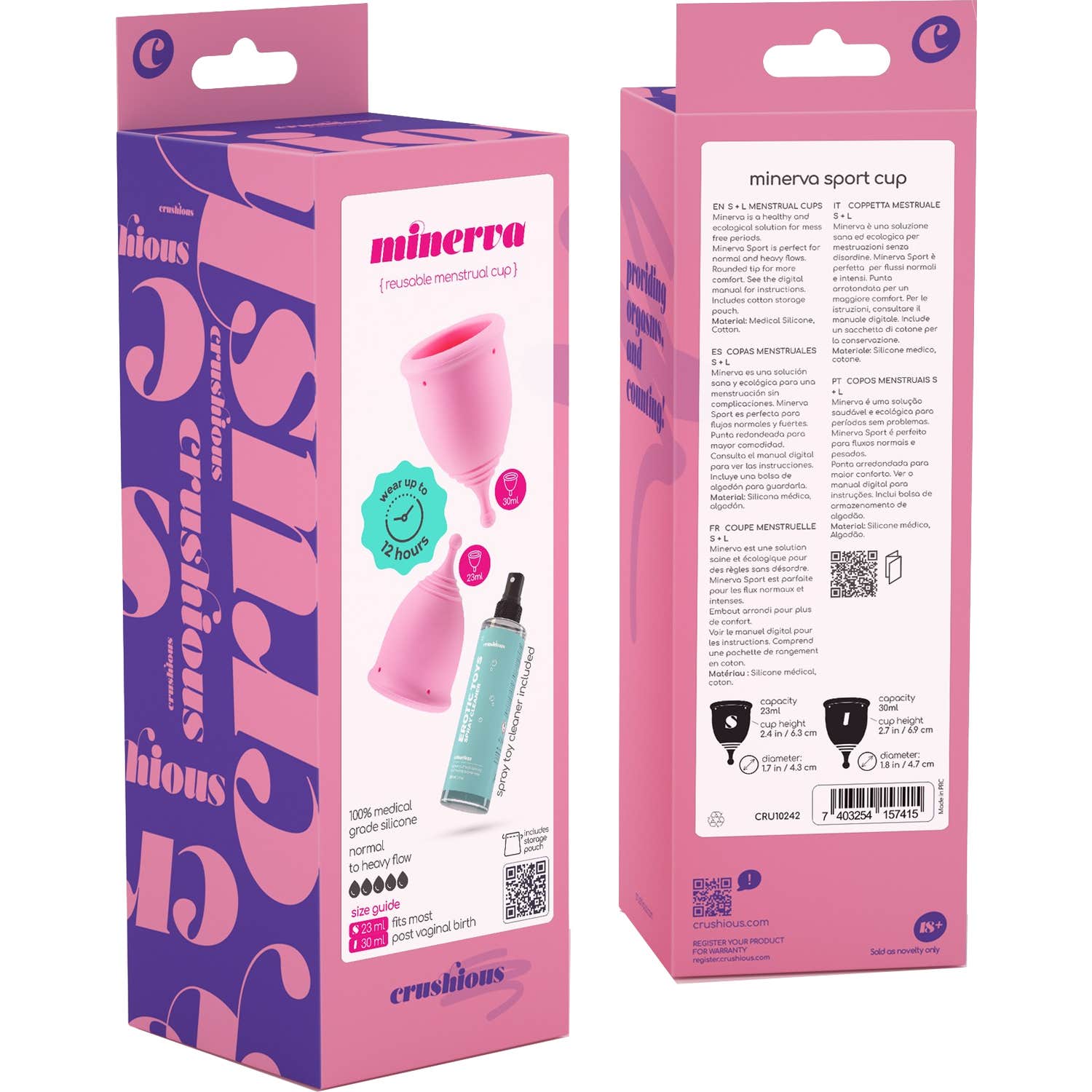 Crushious Set Copas Menstruales Minerva S+L + Bolsa + Limpiador