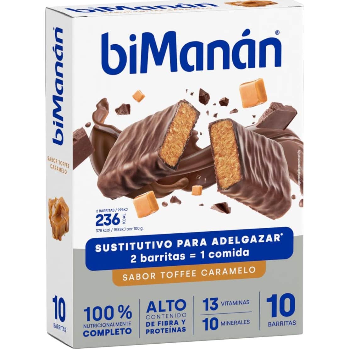 Bimanán Barritas Sustitutivas Sabor Toffee Caramelo 10 uds