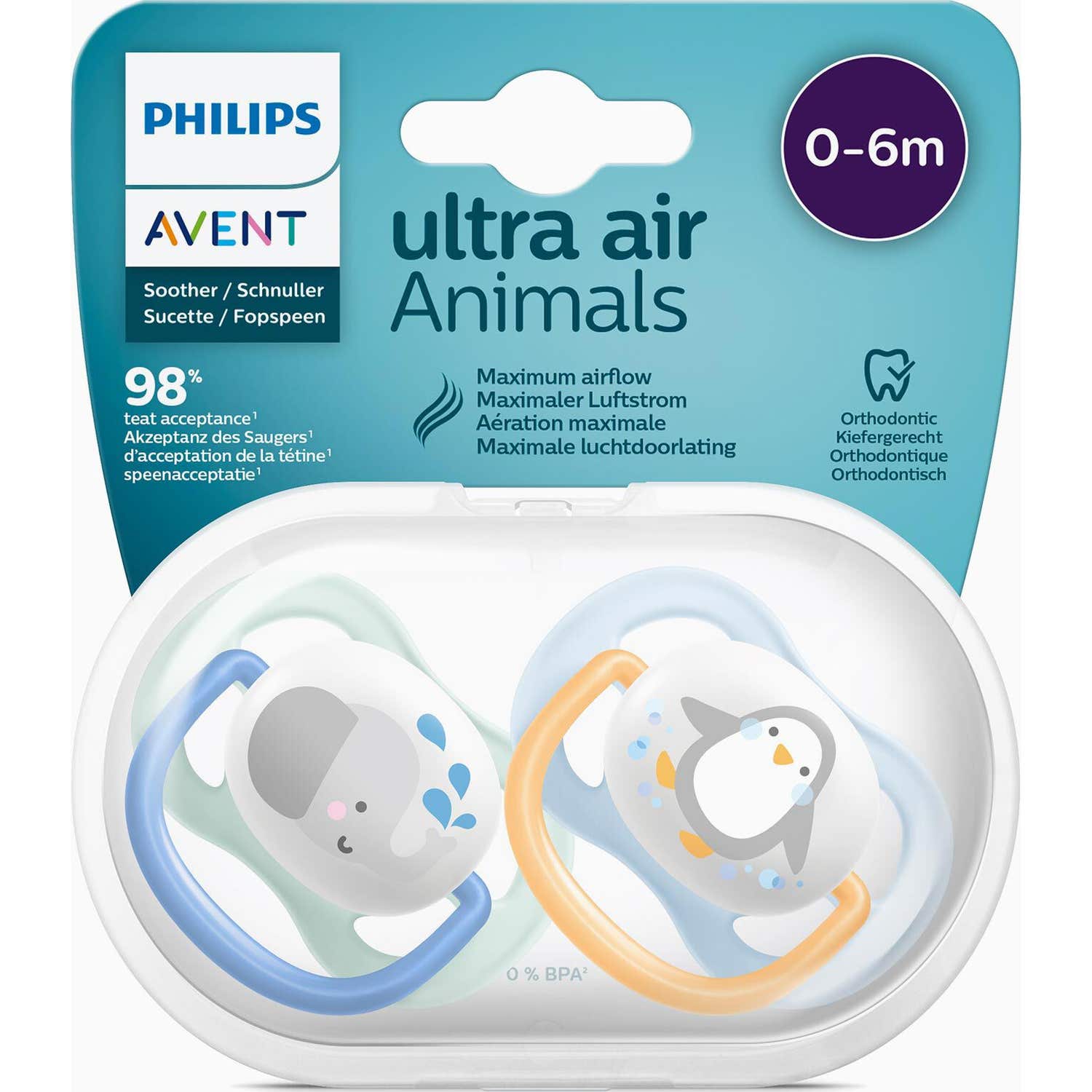 Philips Avent Chupete Ultra Air Mix Animals 6-18M 2uds