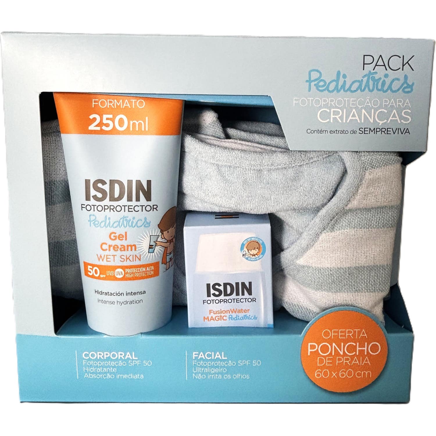 ISDIN Pack Fotoprotector Fusion Water Magic Pediatrics SPF50 50ml + Gel Cream Wet Skin Pediatrics SPF50 250ml