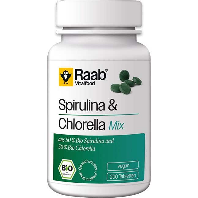 Raab Vitalfood Alga Espirulina + Chlorella 440mg Bio 200comp