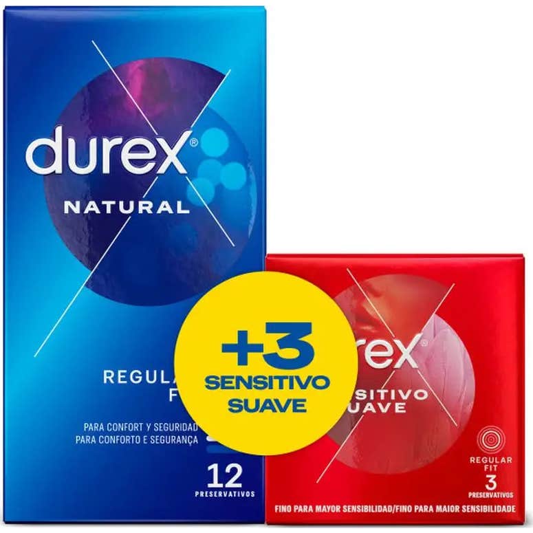 Durex Natural 12 uds + Sensitivo Suave 3 uds