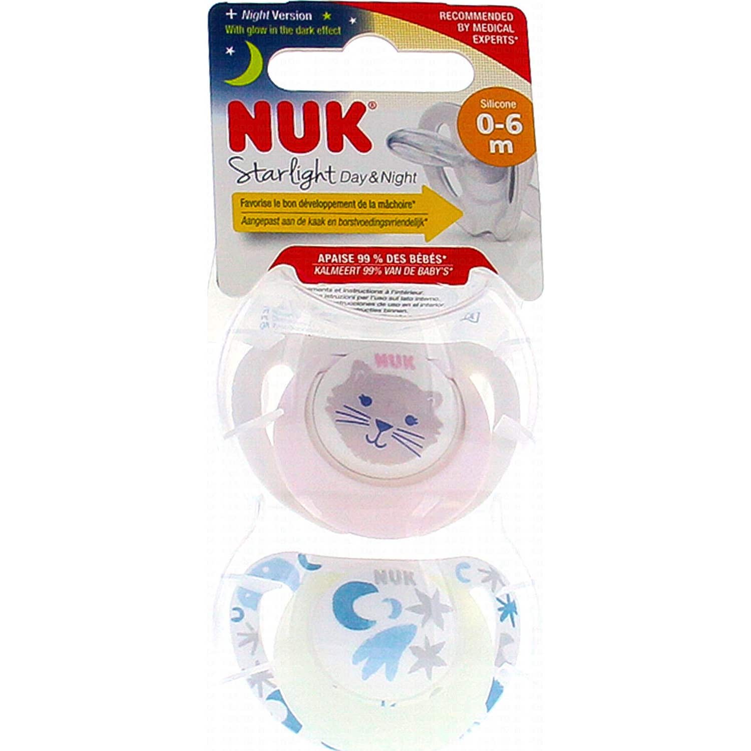 Nuk Starlight Día y Noche Chupetes 0-6 Meses 2uds