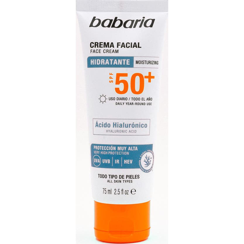 Babaria Crema Facial Hidratante Spf50+ Ácido Hialurónico 75ml