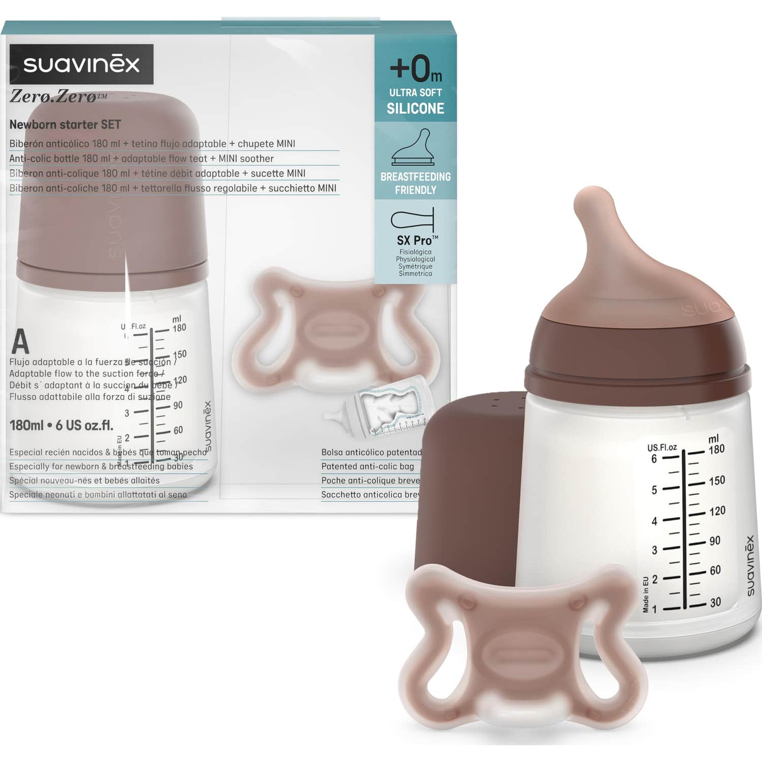Suavinex Pack Zero Zero Chupete + Biberón Oscuro