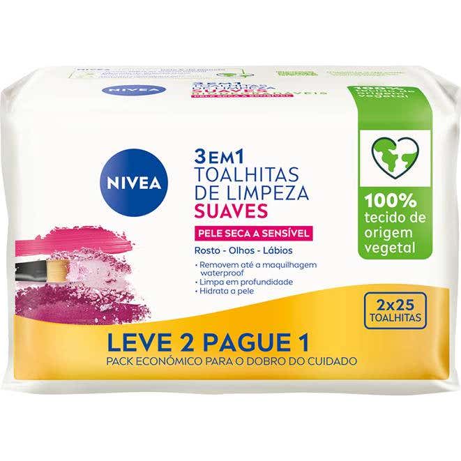 Nivea Toalhitas de Limpeza Suaves Pele Seca Sensível 50 Unidades