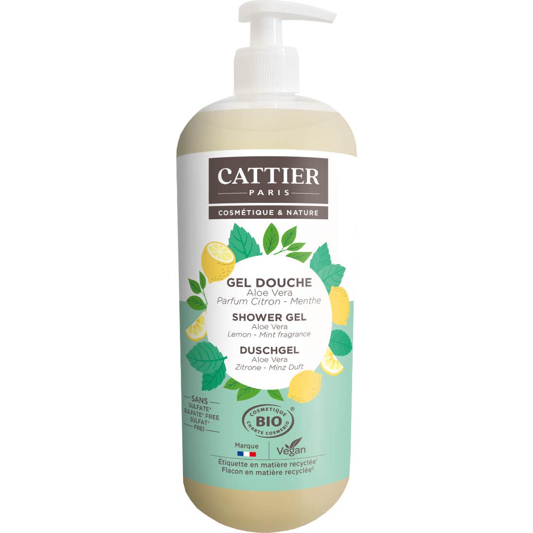 Cattier gel de Ducha Sin Sulfatos Menta Limón Bio 1 L