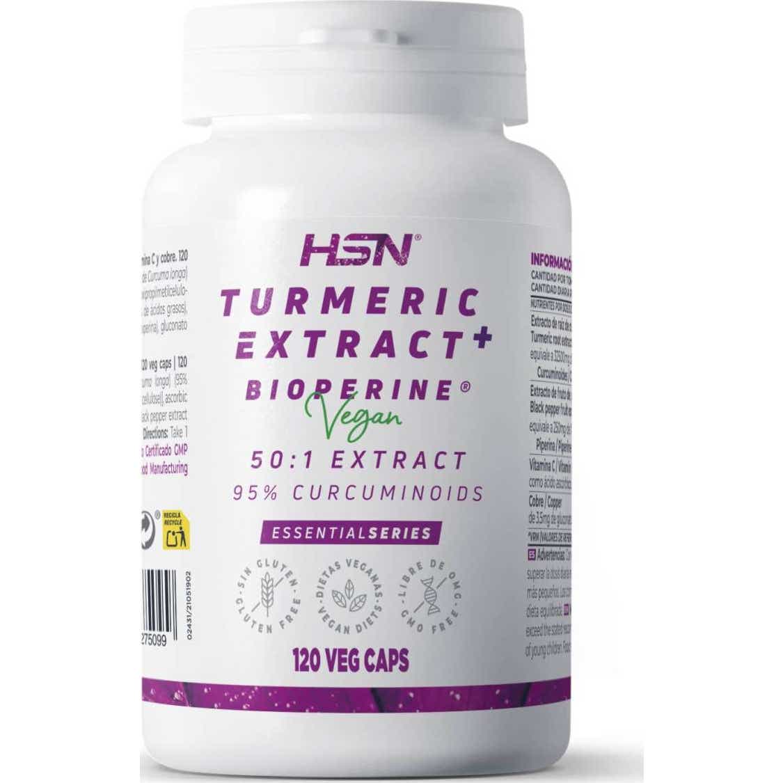 HSN Extracto de Cúrcuma 50:1 650mg + Bioperine® 120vcaps | Natural Doctor