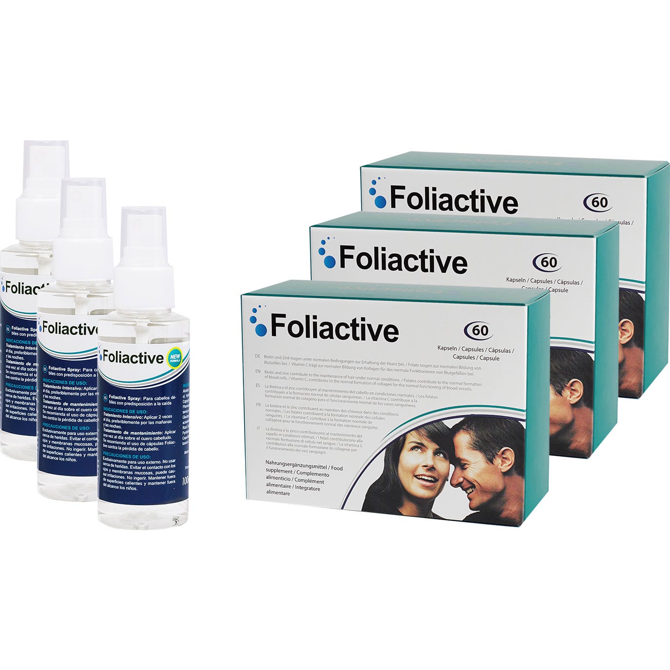 Foliactive Pills 3x60caps + Foliactive Spray Anticaída 3x100ml