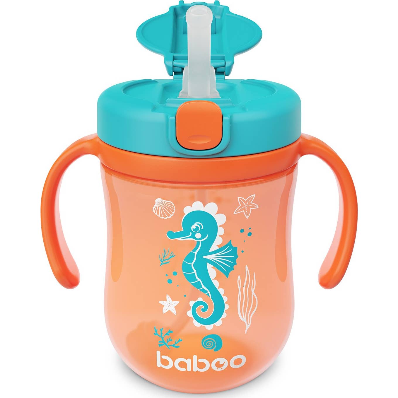 Baboo Vaso Pajita Silicona Bola Sea Life Naranja 9M 300ml 1ud