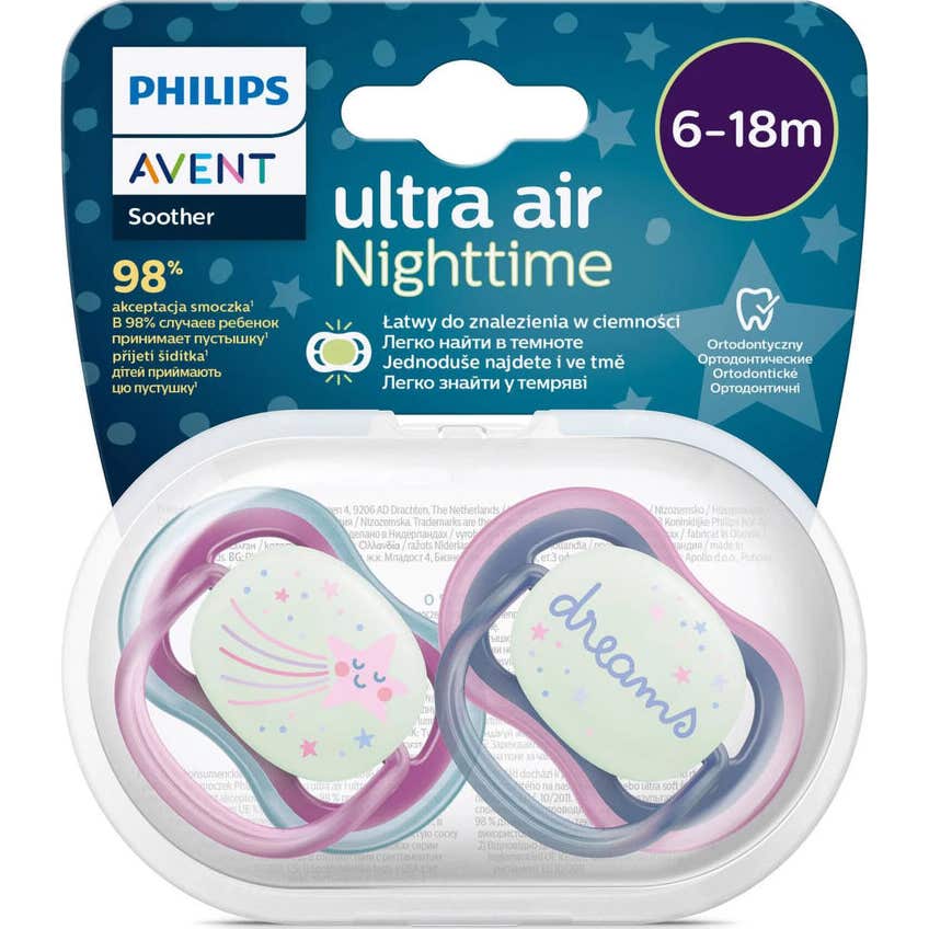 Avent Pack Chupetes Noche Silicona Rosa 6-18m 2uds