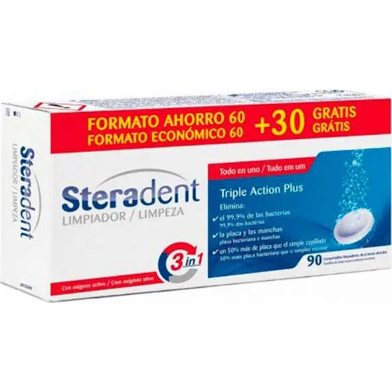 Steradent Limpiador Triple Acción Plus 90 comp