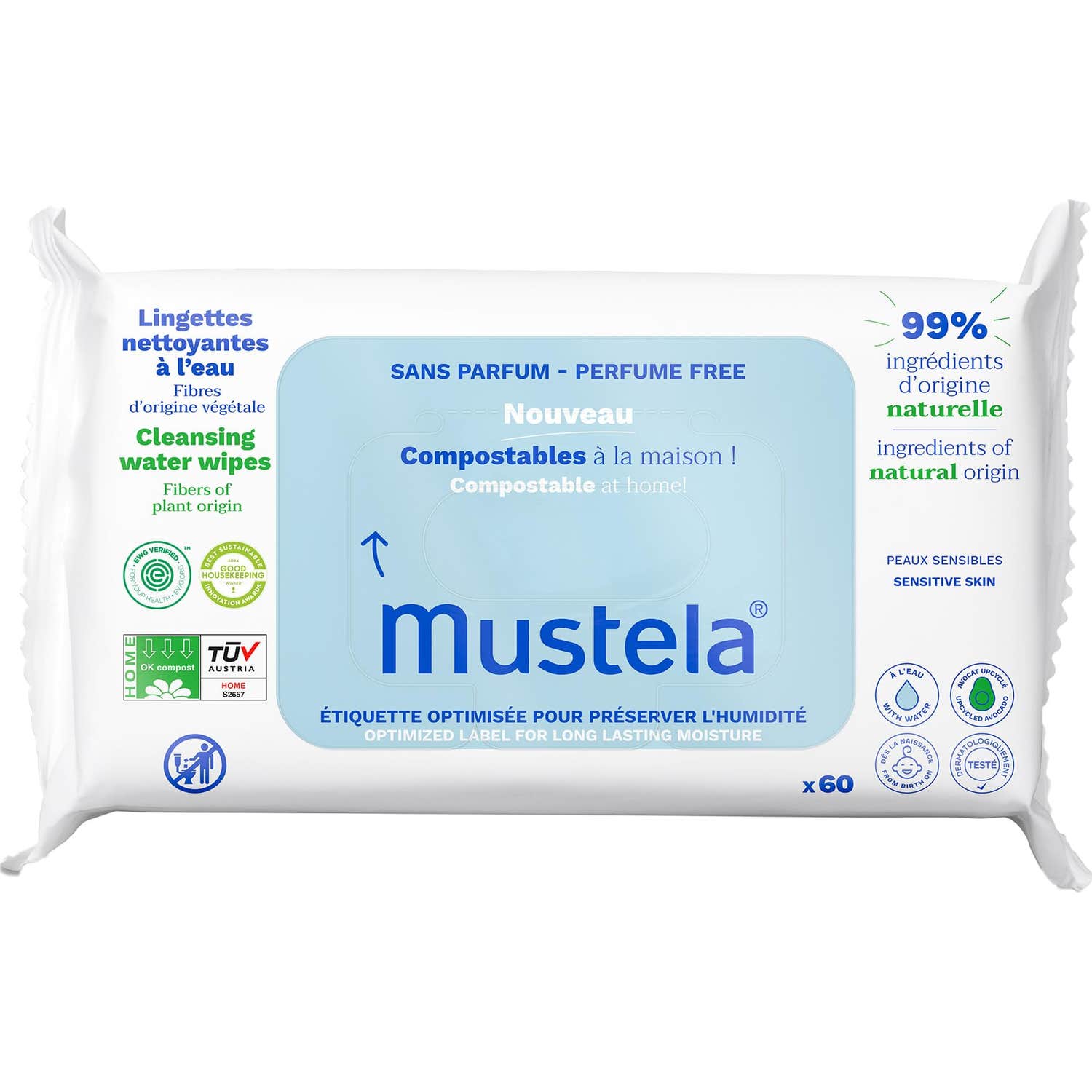Mustela Bebé Niño Toallitas Limpiadoras Agua Sin Perfume 60uds