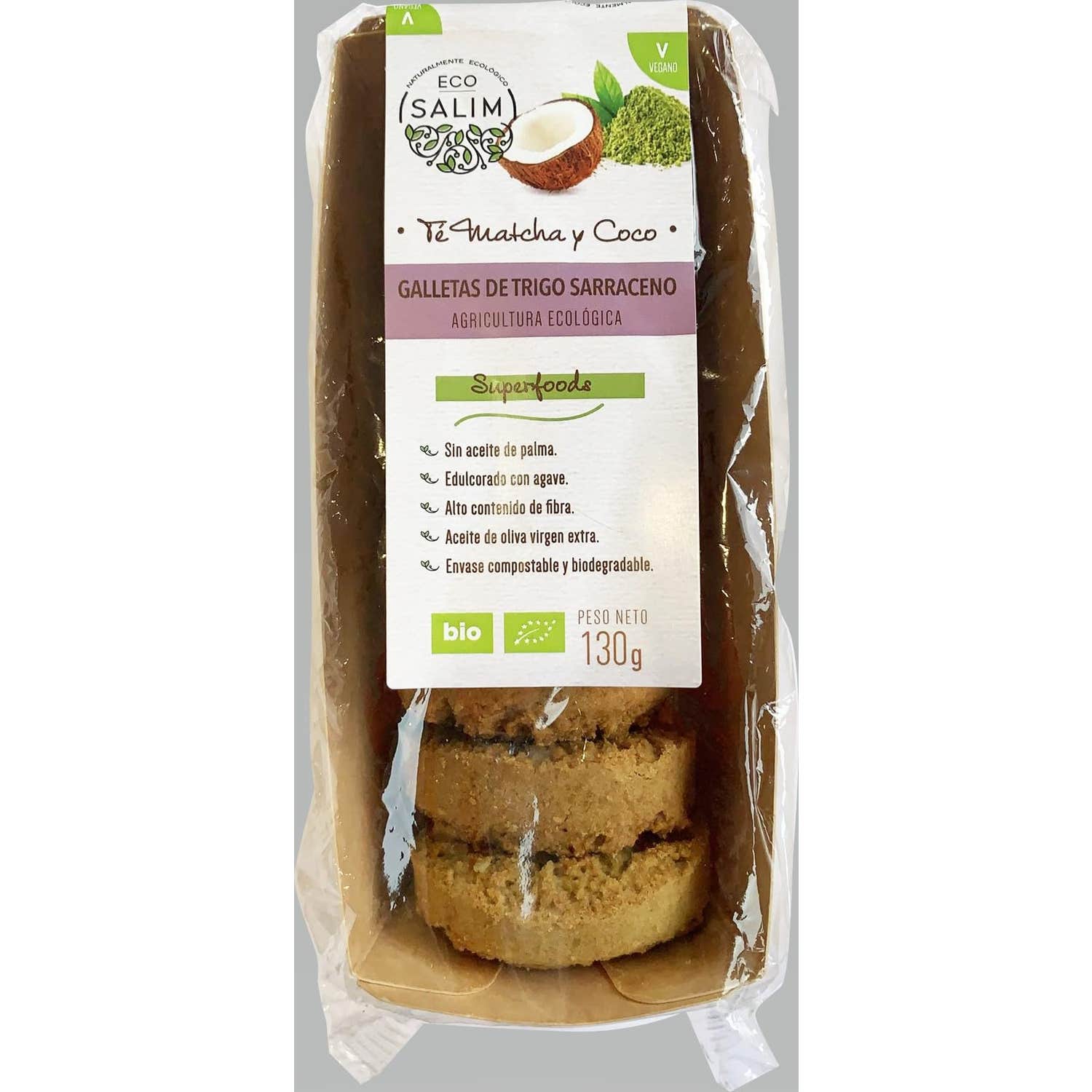 Eco-Salim galletas Trigo Sarraceno Matcha Coco Bio 130 g
