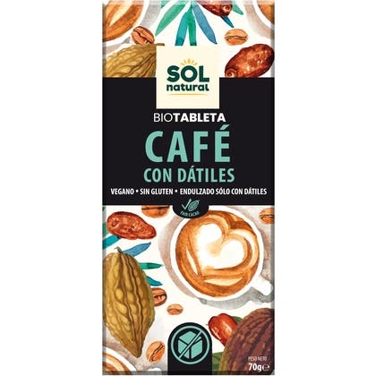 Solnatural Vegan Chocolate With Coffee and Bio Dates 70 g