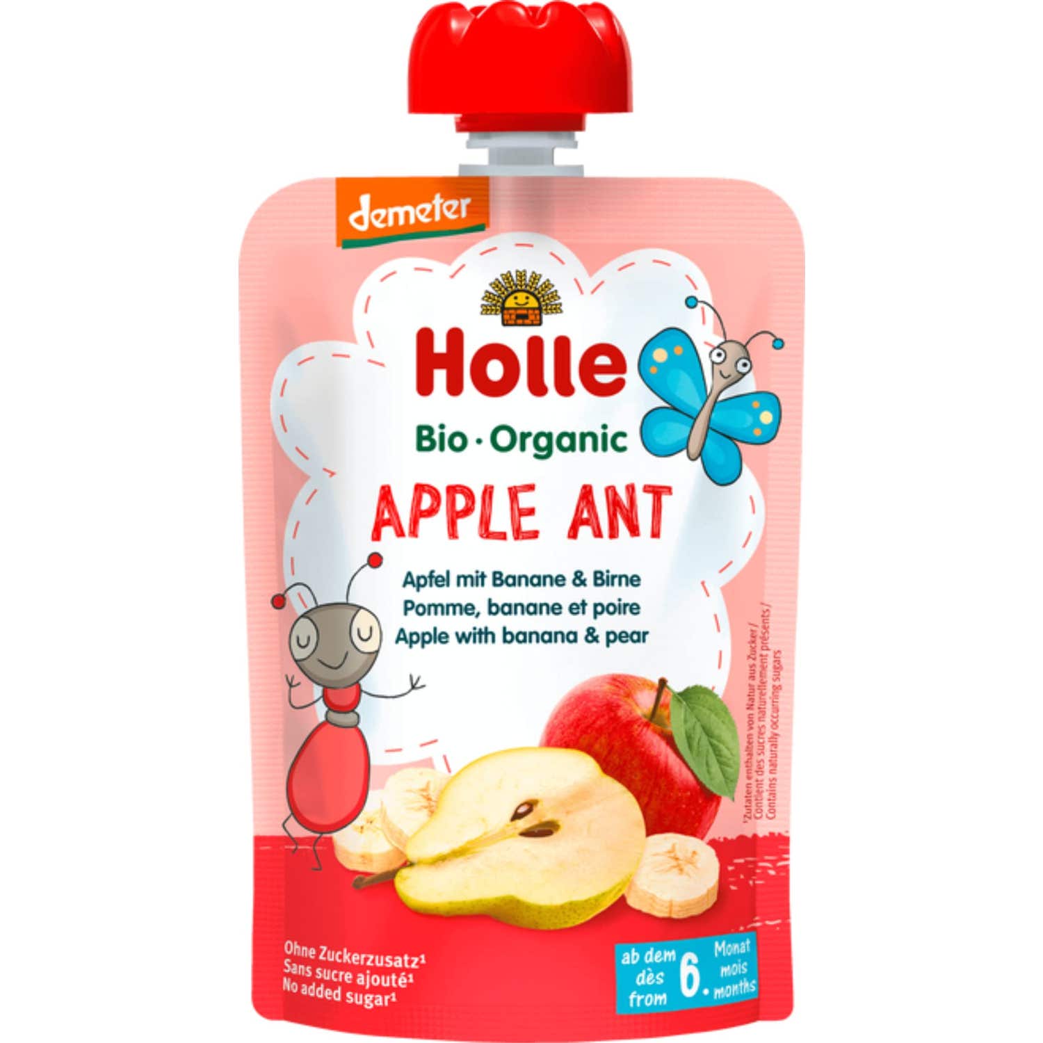Frasco de Manzana Hormiga Plátano Pera Holle 100g