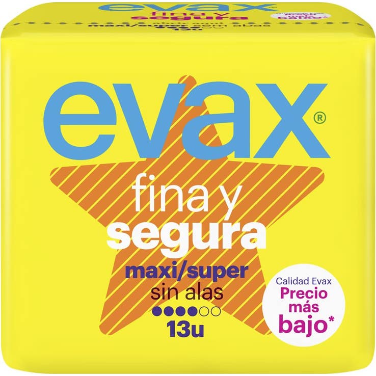 Evax Compresas Fina y Segura Sin Alas Maxi Super 13uds