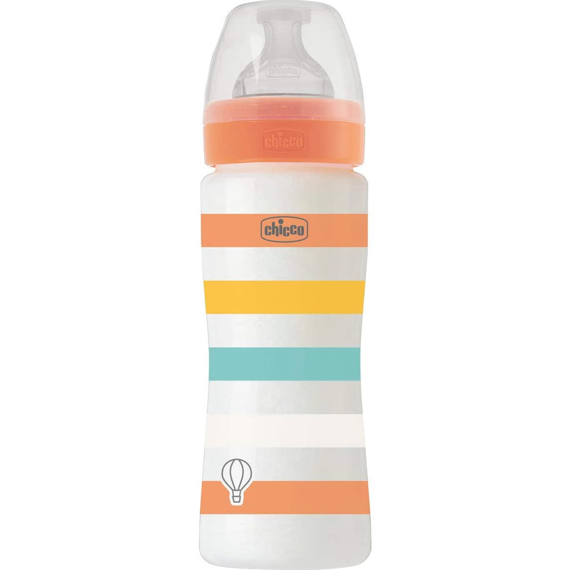 Chicco Well Being Colors Biberón Silicona Flujo Rápido 4M+ Naranja 330ml