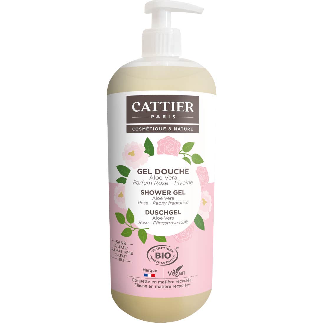 Cattier Gel de Ducha Sin Sulfato de Rosa Peonía Bio 1L