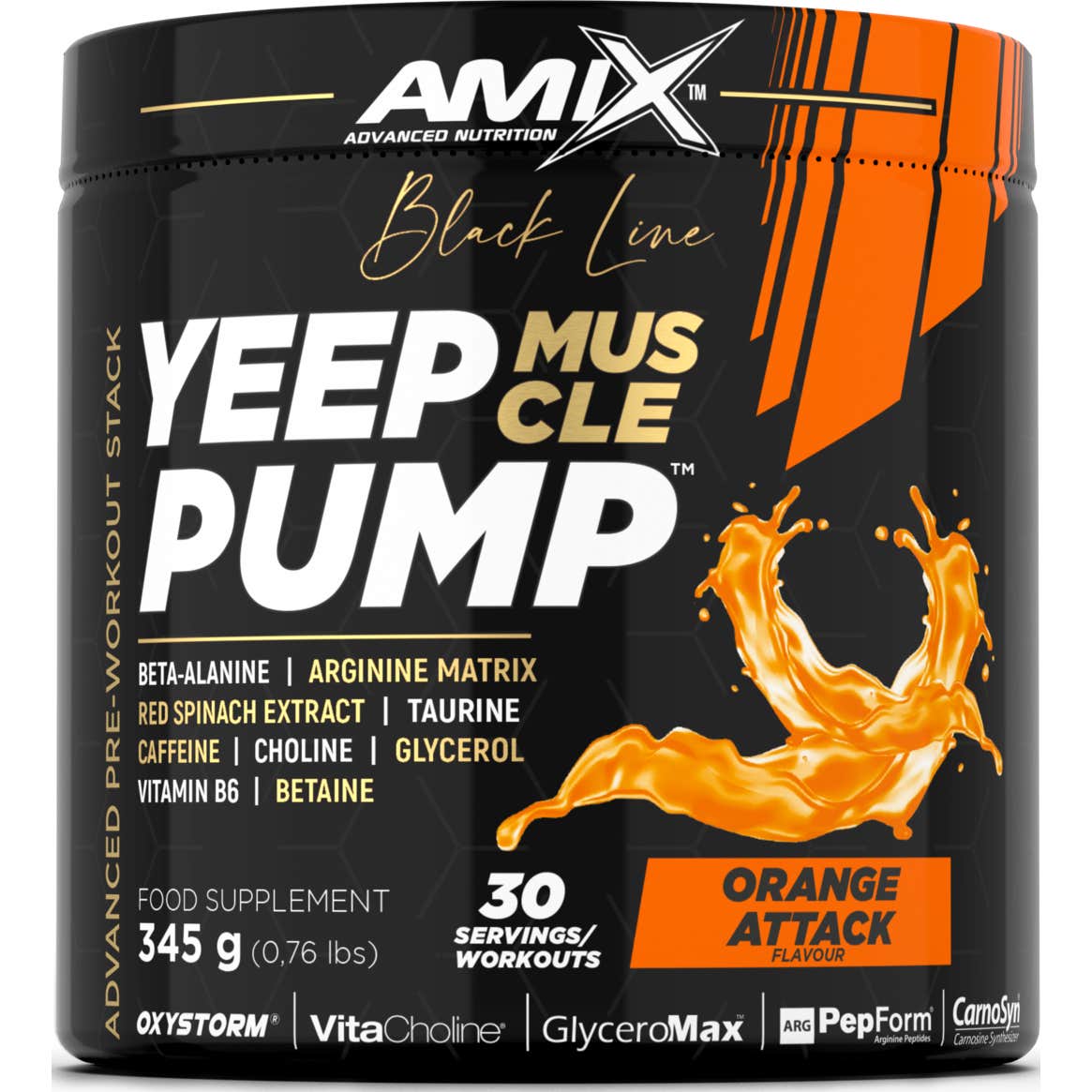 Amix Black Line Yeep Pump Con Cafeína Naranja 345g | Natural Doctor