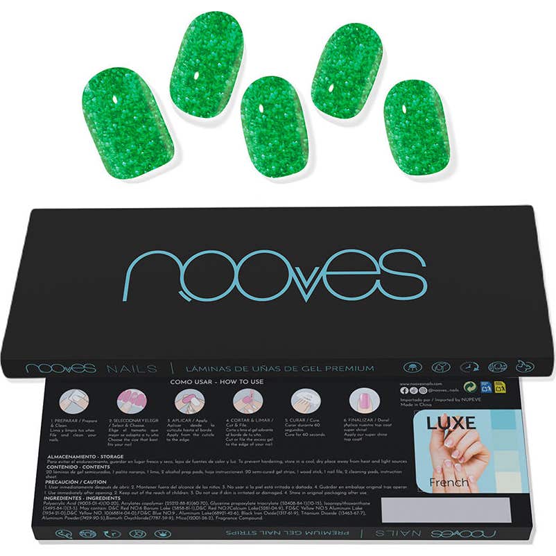 Nooves Jade Glitter Glam Lámina Uñas Glitter Verde 20uds