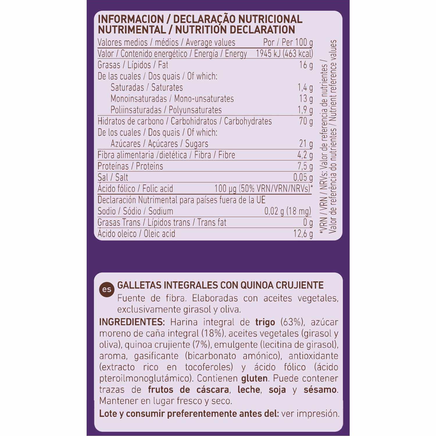 Diet-Radisson Galletas de Quinoa Crujiente Integrales 220g