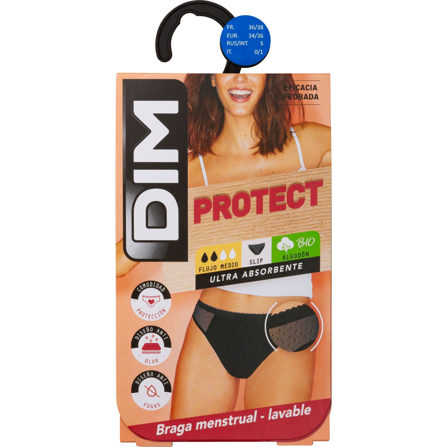 Dim Protect Braga Menstrual Encaje Flujo Medio Negra T-M 1 ud