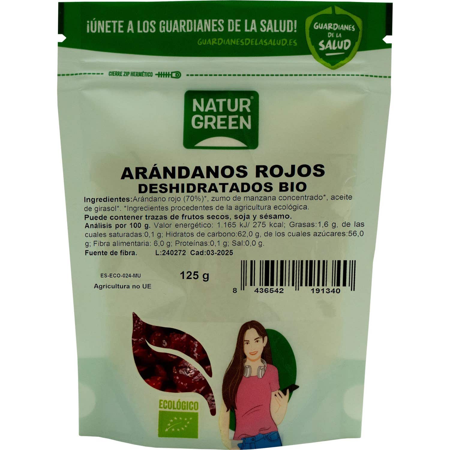 Naturgreen arándanos rojos ecológicos deshidratados 125g