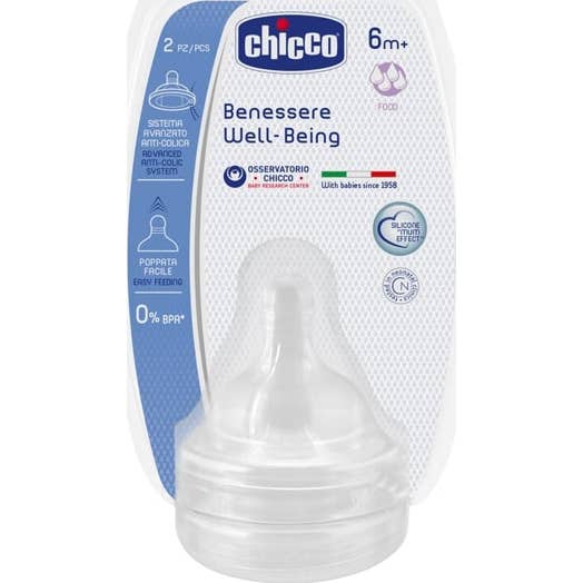 Chicco Tetina Boca Ancha Silicona Papilla 6 M+ 2 uds
