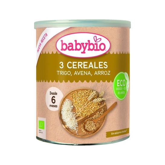 BabyBio Tre naturlige kornprodukter ris hvede hvede havregryn 220g