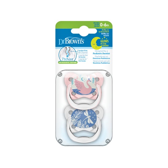 Dr Brown's Prevent Soother Night Silicone 0-6m 2 Units