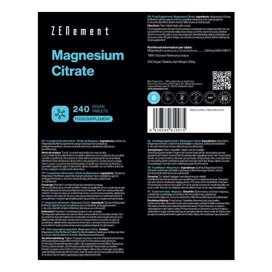 Zenement Citrato de Magnesio 240 comp