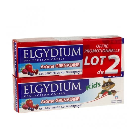 Elgydium Kinder Kariesschutz Zahnpasta Grenadine Set aus 2 x 50 ml