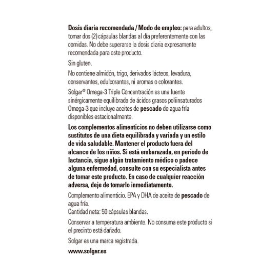 Solgar Omega-3 Triple Concentración 50 Perlas