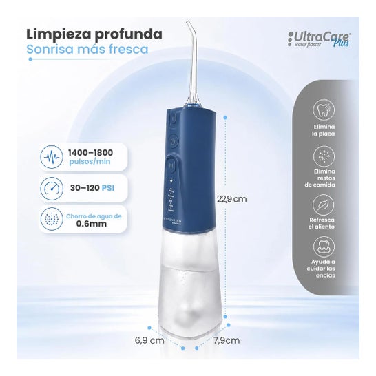 Irrigator do zębów przenośny Aquapik UltraCare Plus 8 końcówek 5 trybów 300 ml (Niebieski)